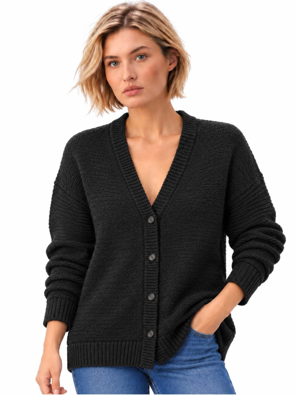 GAP Wool & Alpaca Black V-Neck Button-Up Cardigan